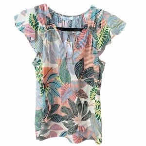 Parker 100% silk St. Kitts Batik tropical print multicolor flutter sleeve top